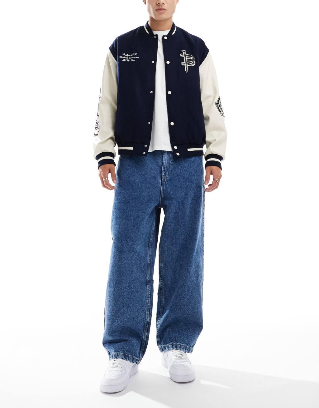 Bershka standard fit jeans in mid blue  Product Image