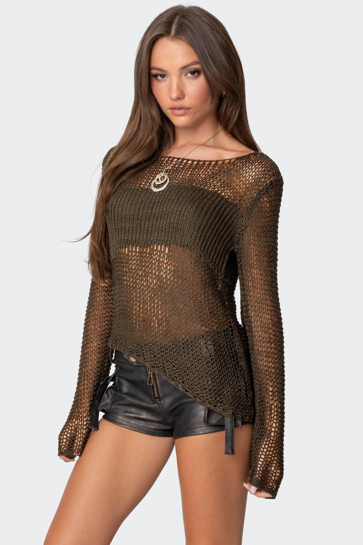 Asymmetric Open Knit Top Product Image