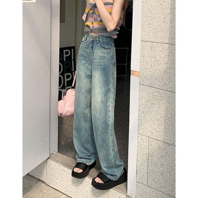 High Waist Washed Wide Leg Jeans Product Image