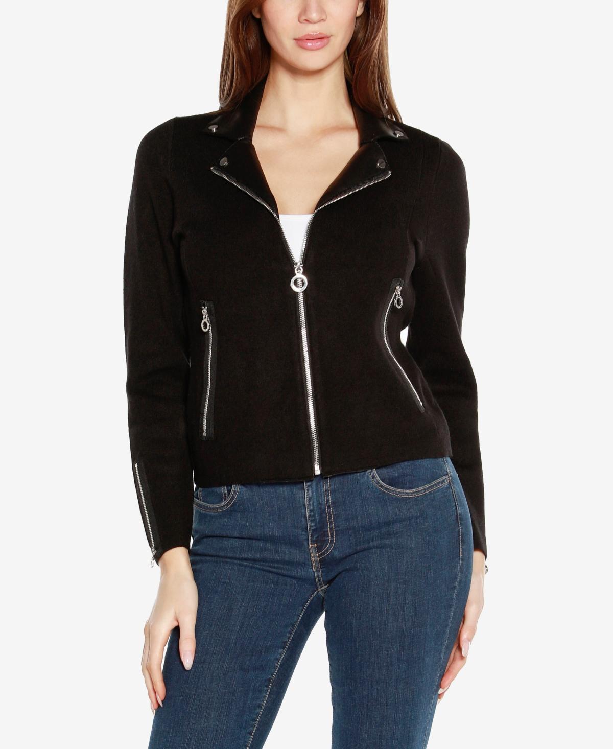 Belldini Black Label Womens Motorcycle Sweater Jacket Black product image