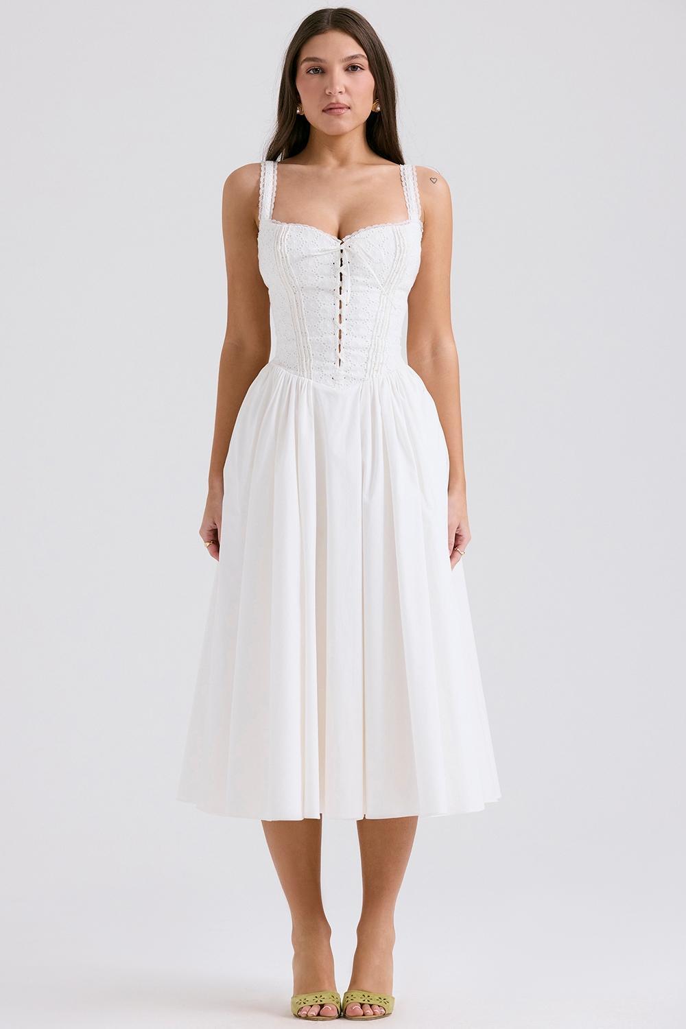 Milia White Broderie Anglais & Cotton Midi Dress Product Image