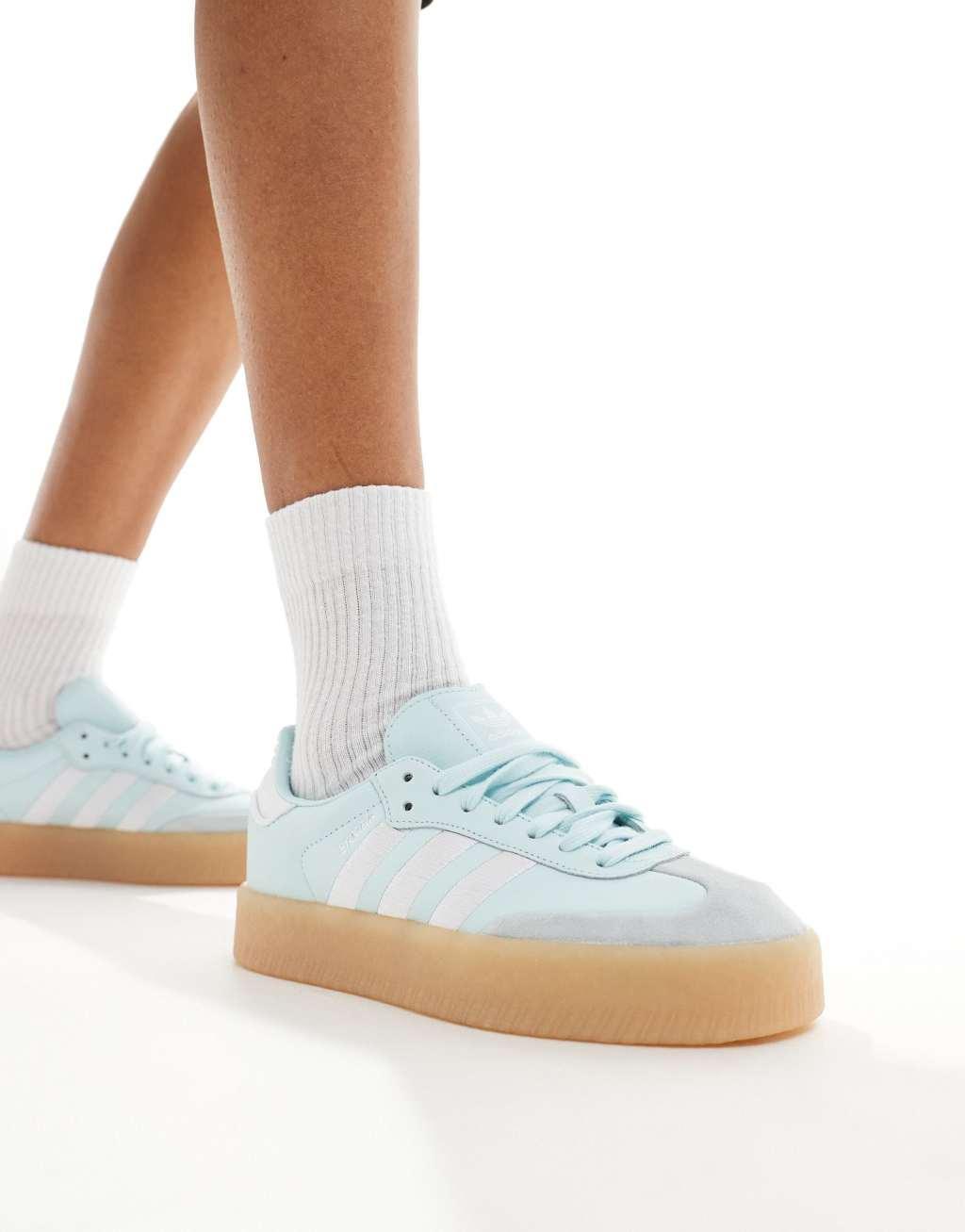 adidas Originals Sambae sneakers in light blue and white with gum sole Product Image