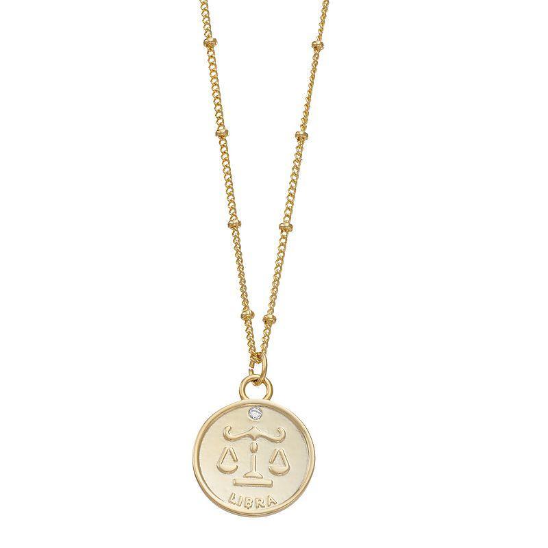 City Luxe Cubic Zirconia & Beaded Chain Zodiac Pendant Necklace, Womens, Gold Product Image