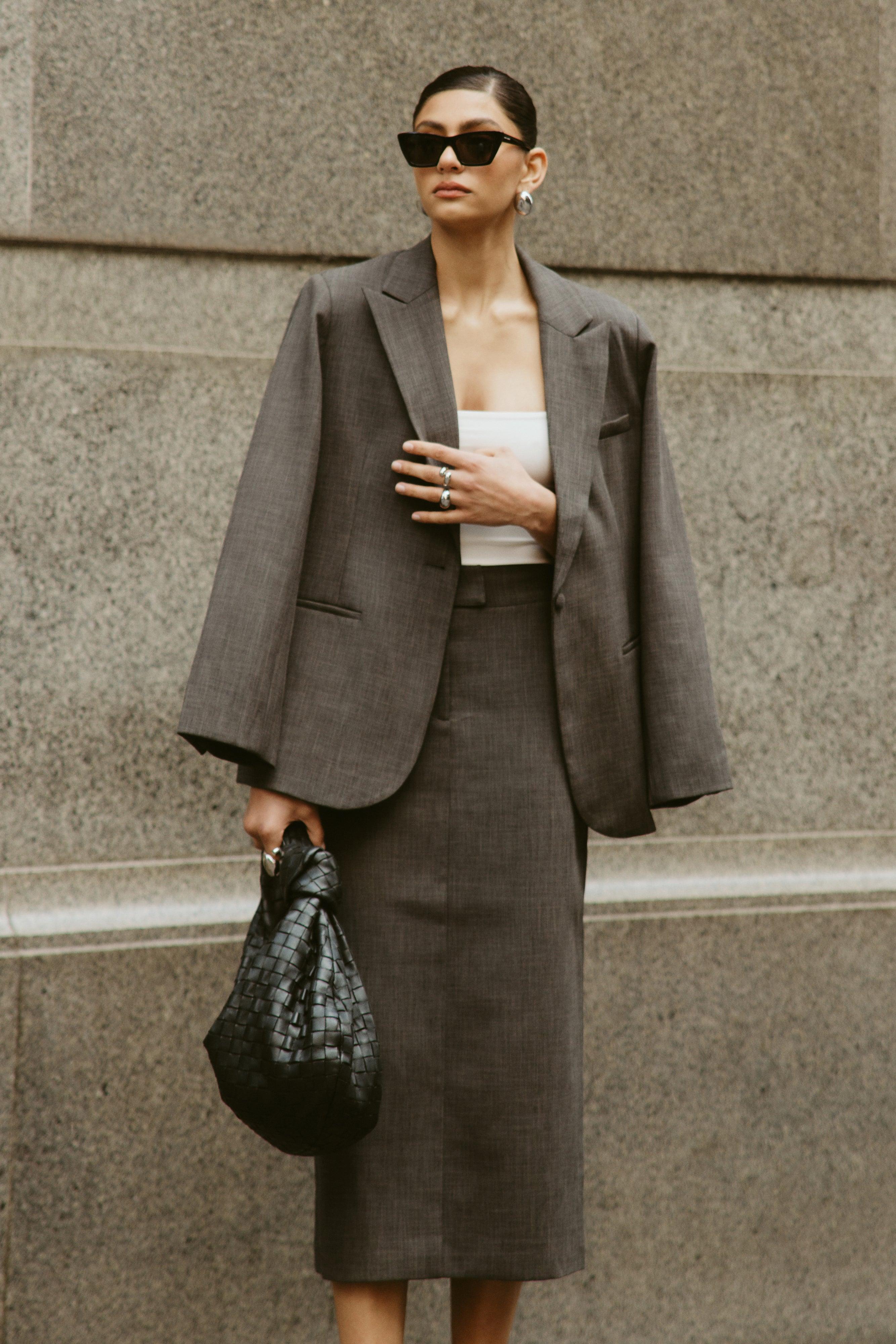 Drew Oversized Textured Blazer - Charcoal Product Image