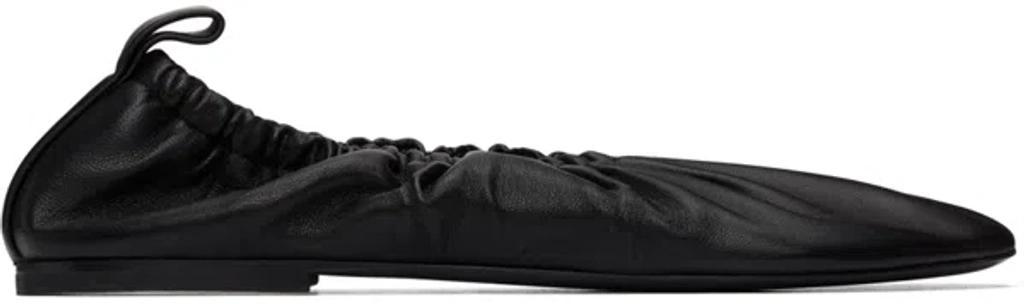 Gathered-detail Leather Ballerina Shoes In Black product image