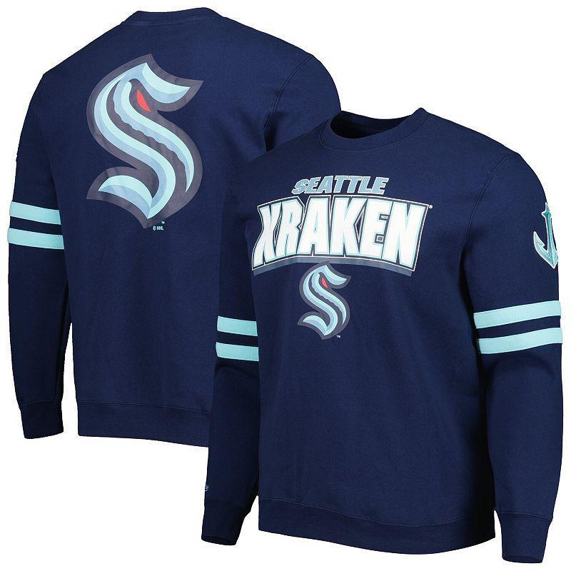 Mens Mitchell & Ness Deep Sea Blue Seattle Kraken Allover Logo Pullover Sweatshirt Krk Blue Product Image