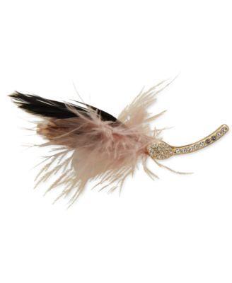 Gold-Tone Brown Multi Crystal Feather Boxed Pin  Product Image