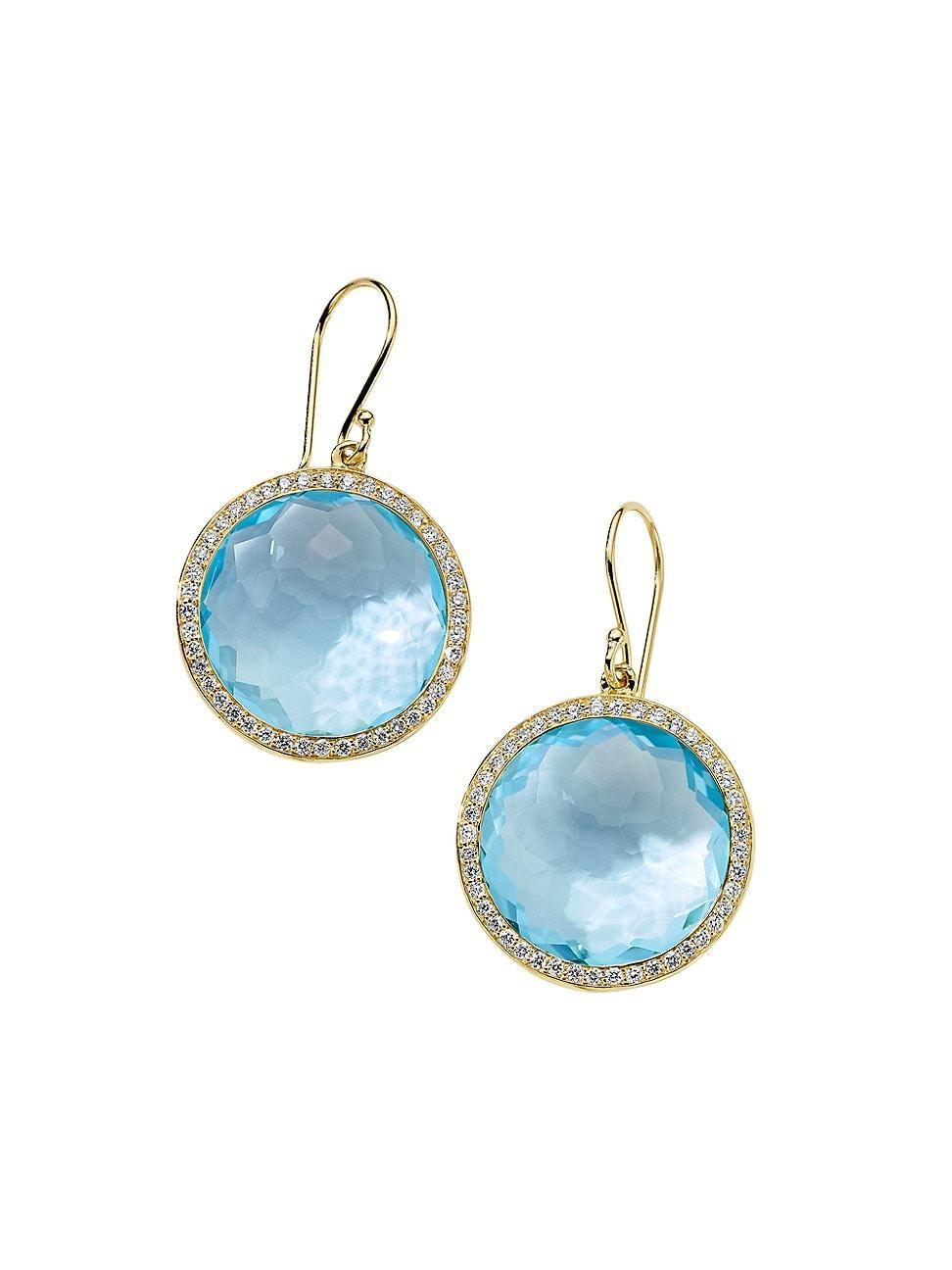 Womens Lollipop 18K Yellow Gold, Blue Topaz & 0.66 TCW Diamond Drop Earrings Product Image