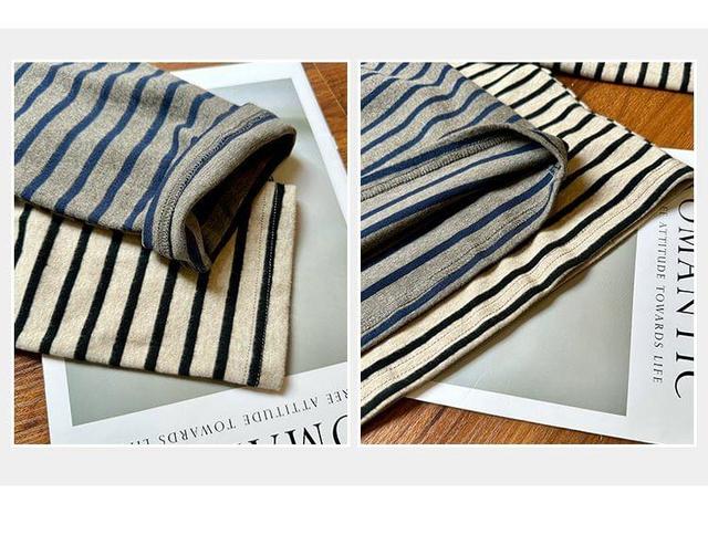 Long Sleeve Drop Shoulder Crew Neck Striped Tee Product Image