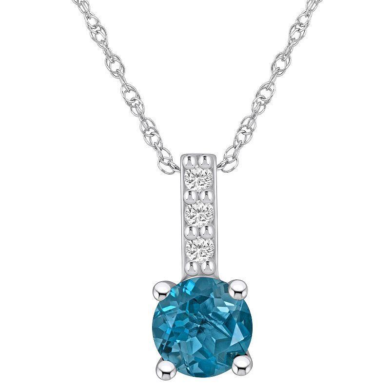 Alyson Layne 14k White Gold Round London Blue Topaz & Diamond Accent Pendant Necklace, Womens Product Image