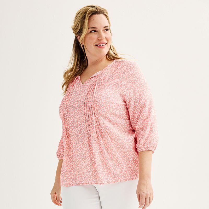 Plus Size Croft & Barrow Splitneck Blouse, Womens Product Image