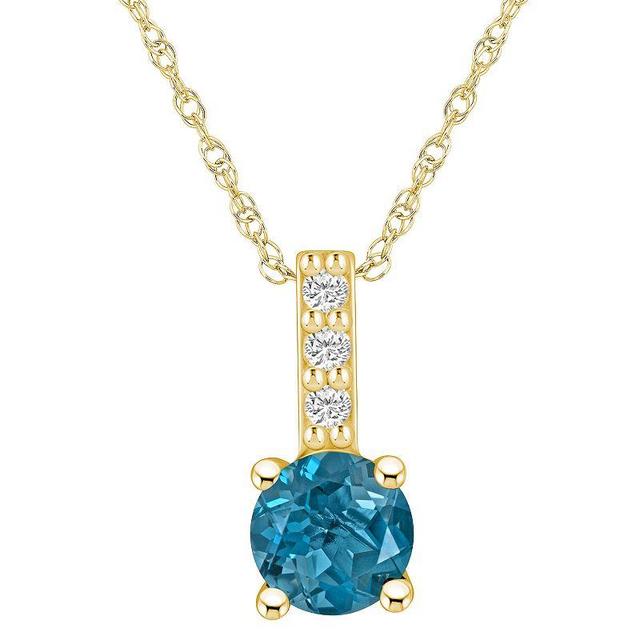 Alyson Layne 14k Gold Round London Blue Topaz & Diamond Accent Pendant Necklace, Womens Product Image