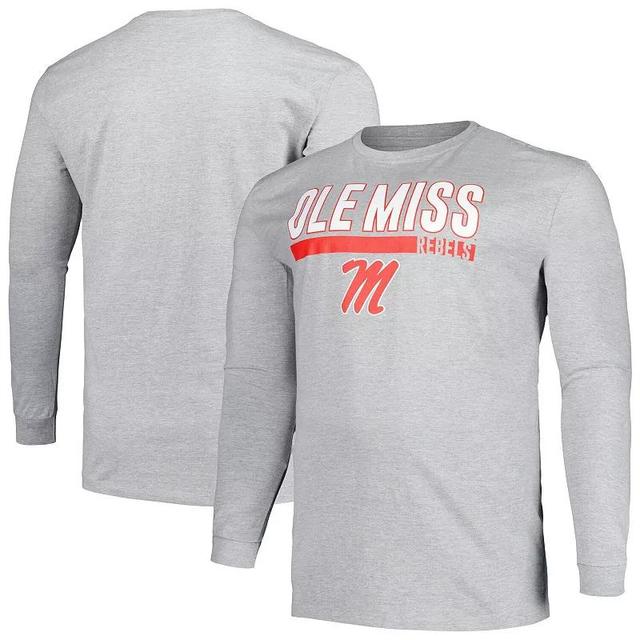 Mens Profile Gray Ole Miss Rebels Big & Tall Two-Hit Long Sleeve T-Shirt Product Image