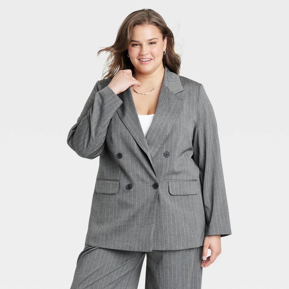 Womens Double Breasted Blazer - A New Day Pinstripe 4X Product Image