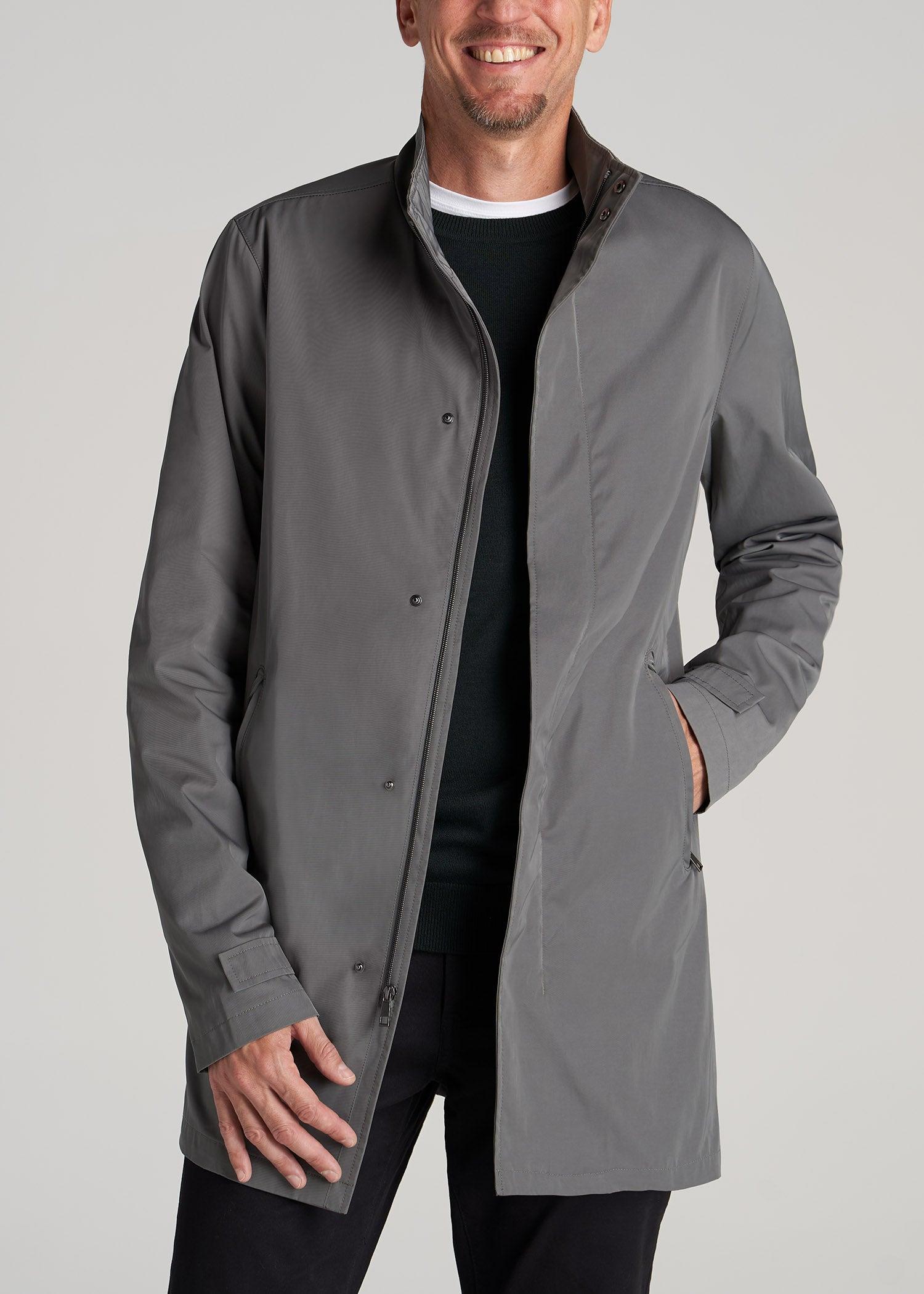 Zip Trench Coat for Tall Men in Slate Grey Male Product Image