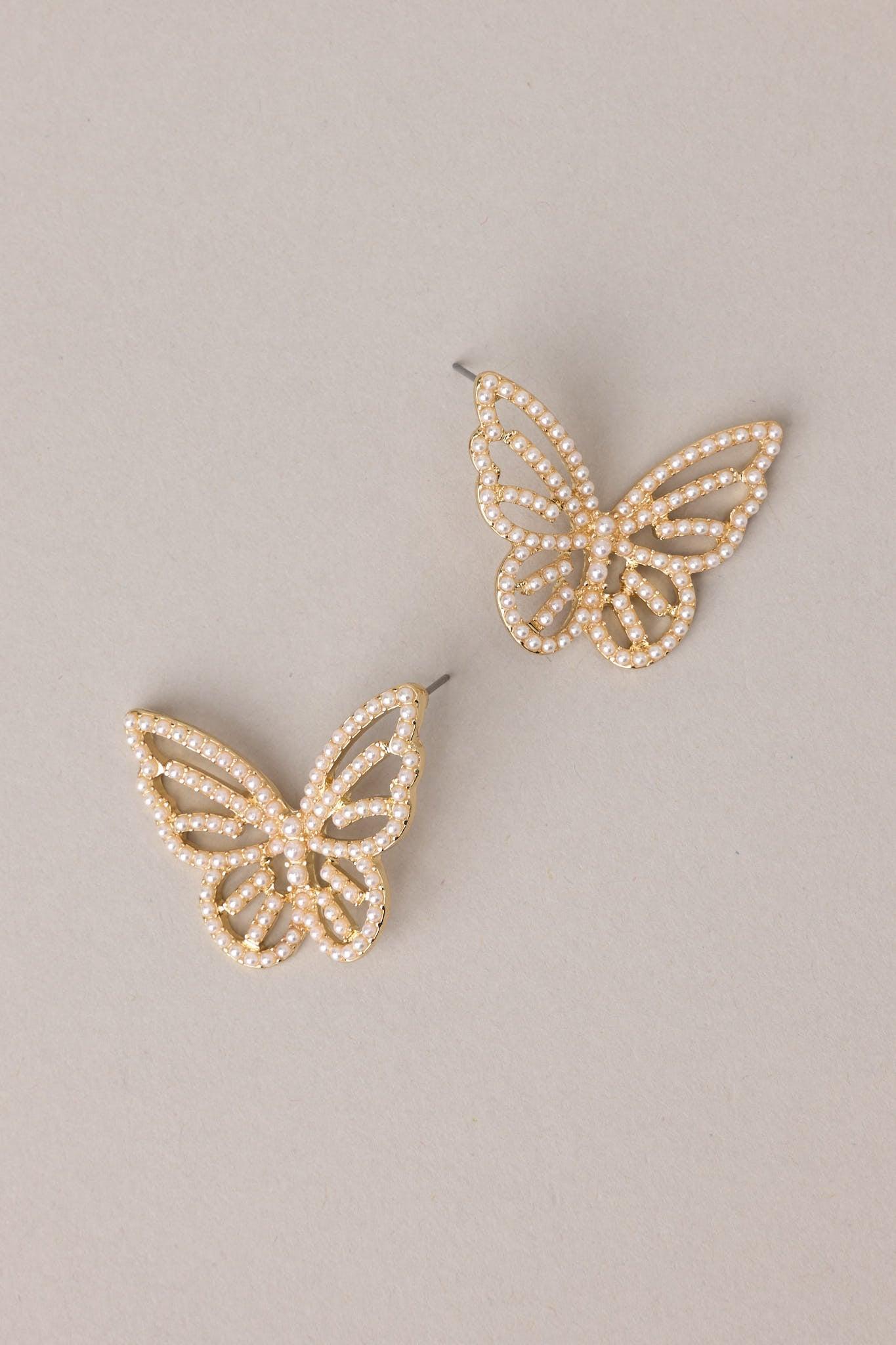 Graceful Flutter Gold Pearl Butterfly Earrings Product Image