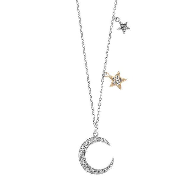 Sterling Silver Two Tone 1/6 Carat T.W. Diamond Moon & Star Necklace, Womens White Product Image