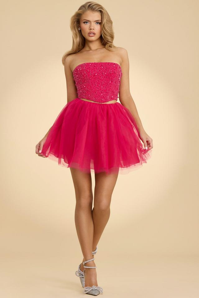 High Waist Tulle Mini Skirt in Hot Pink Product Image