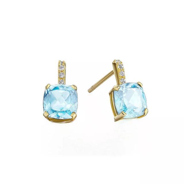 House of Frosted 14k Gold Over Silver Blue Topaz Pave Earrings, Womens, Gold Tone Product Image