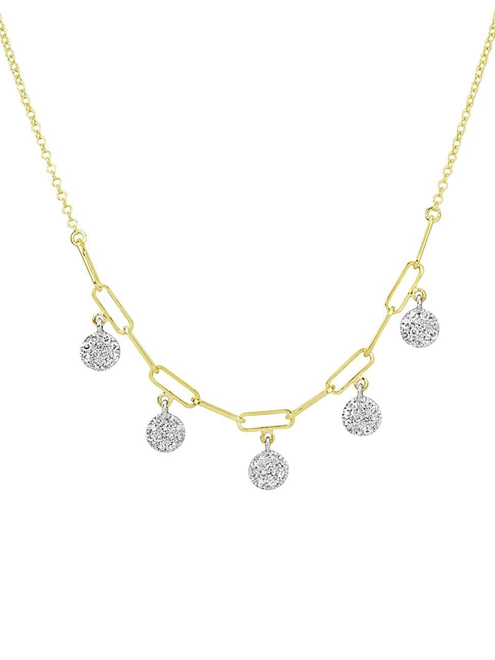 Womens 14K Yellow Gold & Diamond Disc Necklace Product Image