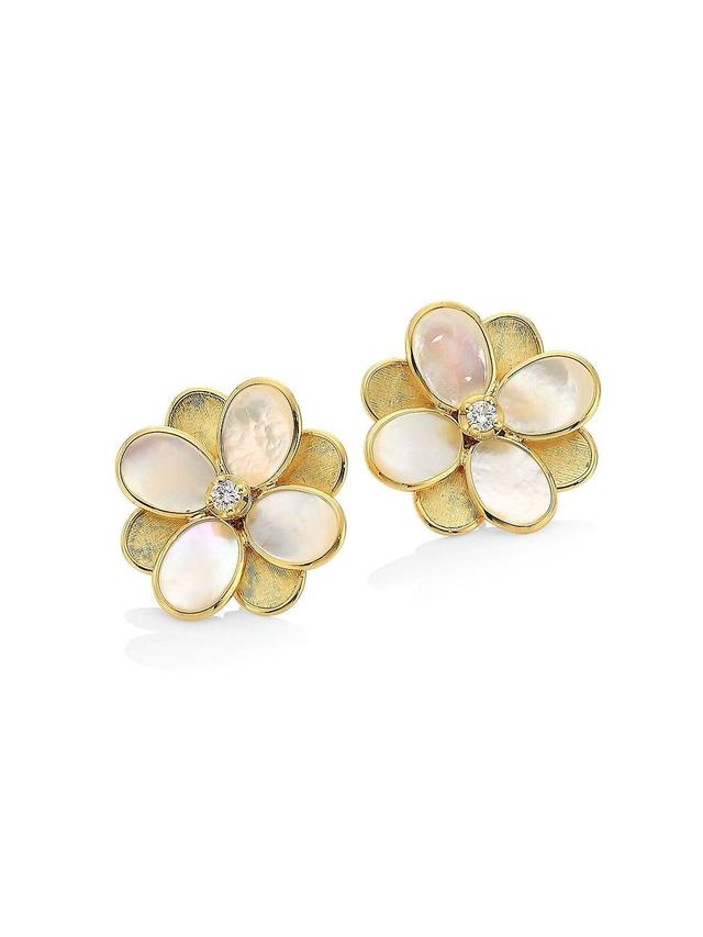 Marco Bicego 18K Yellow Gold Petali Mother of Pearl & Diamond Flower Stud Earrings Product Image