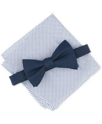 Men's Solid Bow Tie & Textured Pocket Square Set, Created for Macy's Product Image