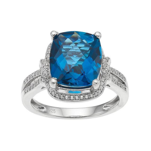 Sterling Silver London Blue Topaz & Lab-Created White Sapphire Halo Ring, Womens Product Image