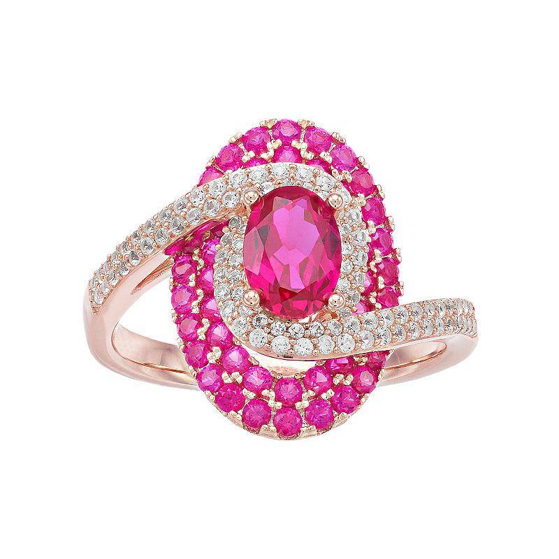 10k Gold Ruby & 1/3 Carat T.W. Diamond Swirl Cocktail Ring, Womens Red Product Image