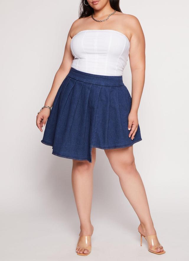 Womens Plus Size Daisy Asymmetrical Pleated Denim Skort Product Image