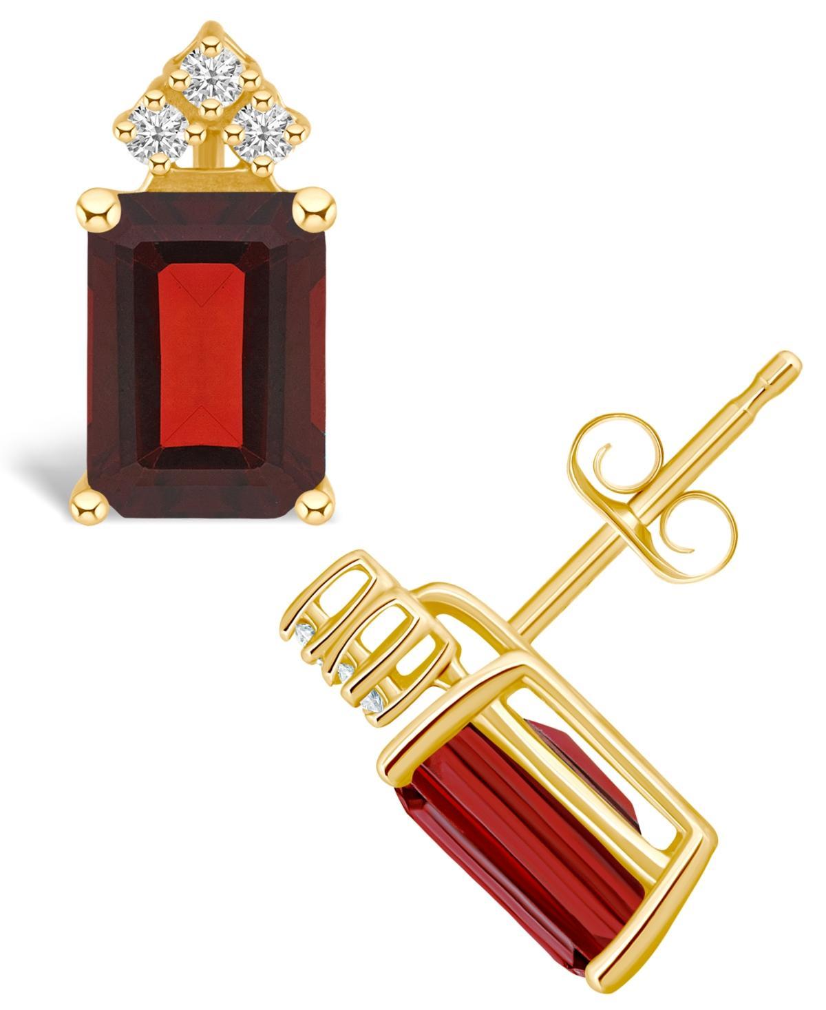 Garnet (3-7/8 ct. t.w.) and Diamond (1/8 ct. t.w.) Stud Earrings in 14K Yellow Gold or 14K White Gold Product Image