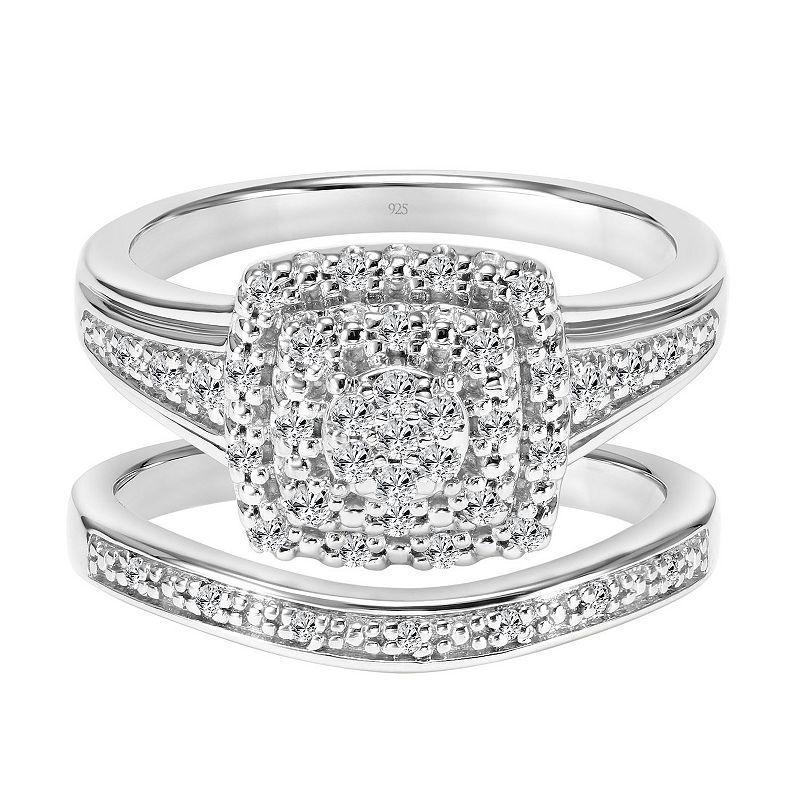 Love Always Sterling Silver 1/3 Carat T.W. Diamond Double Halo Engagement Ring Set, Womens White Product Image