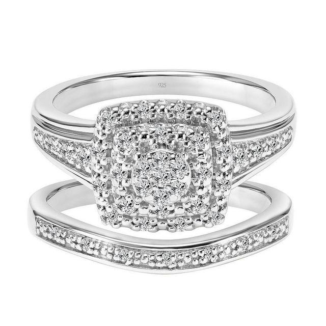 Love Always Sterling Silver 1/3 Carat T.W. Diamond Double Halo Engagement Ring Set, Womens White Product Image