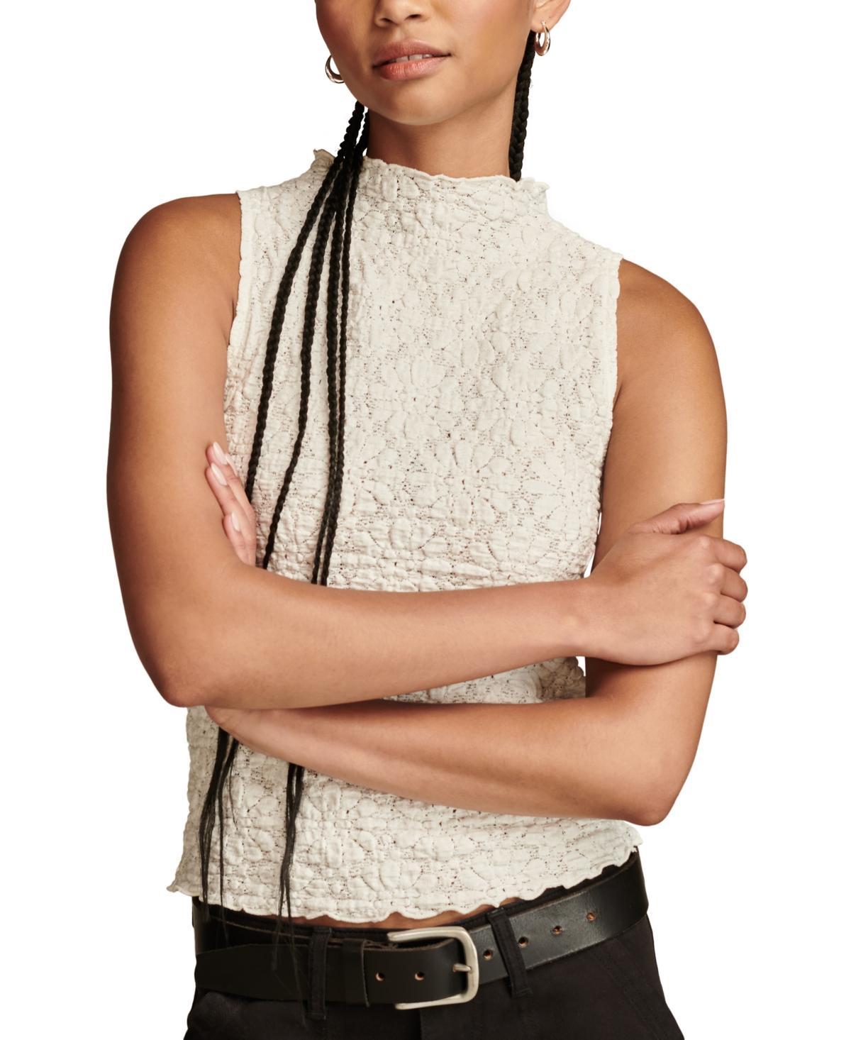 Lucky Brand Womens Textured-Lace High-Neck Tank Top Product Image