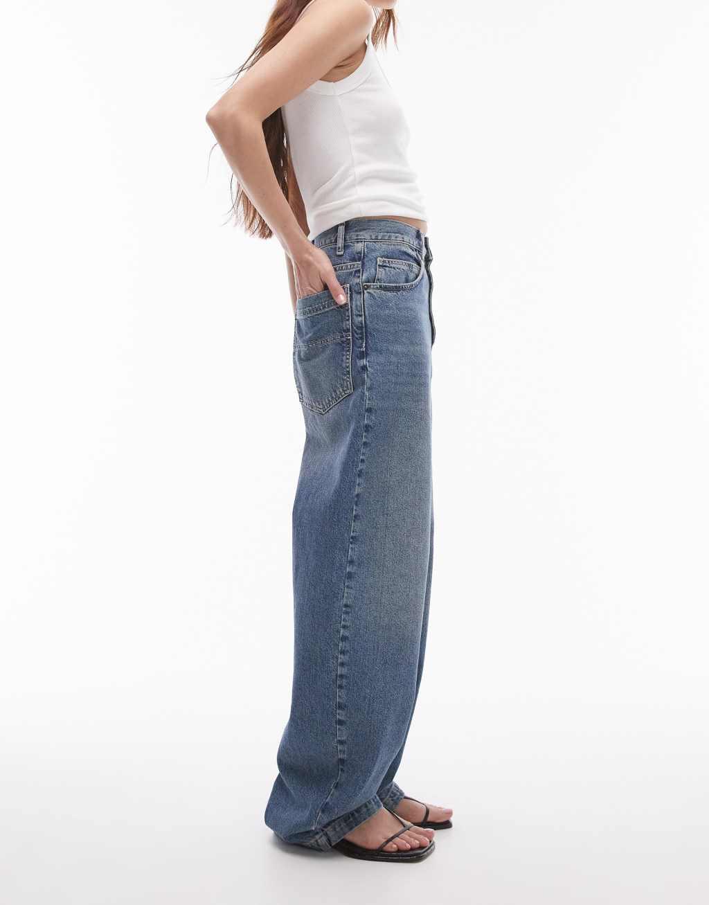 Topshop high rise baggy jeans in Authentic Blue  Product Image