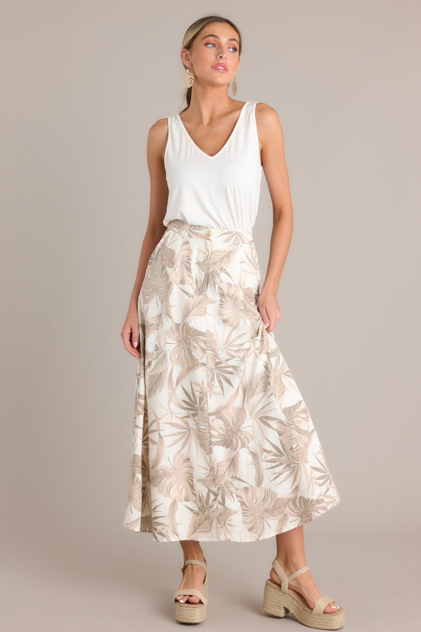 Wave Of Elegance Sandstone Tropical Print Maxi Skirt Product Image