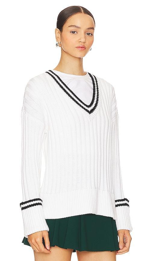 Lovers and Friends Danil V Neck Sweater in White & Black Product Image