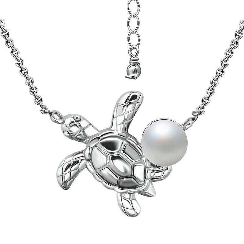 Aleure Precioso Sterling Silver Sea Turtle & Freshwater Cultured Pearl Pendant Necklace, Womens Silver Tone Product Image