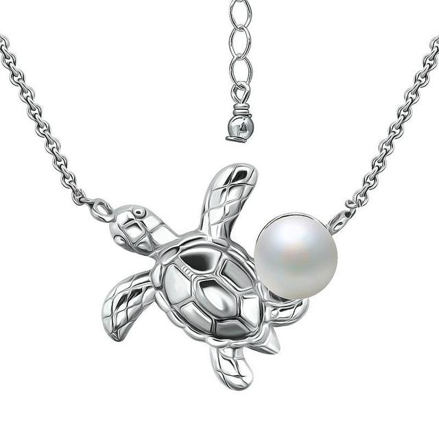 Aleure Precioso Sterling Silver Sea Turtle & Freshwater Cultured Pearl Pendant Necklace, Womens Product Image