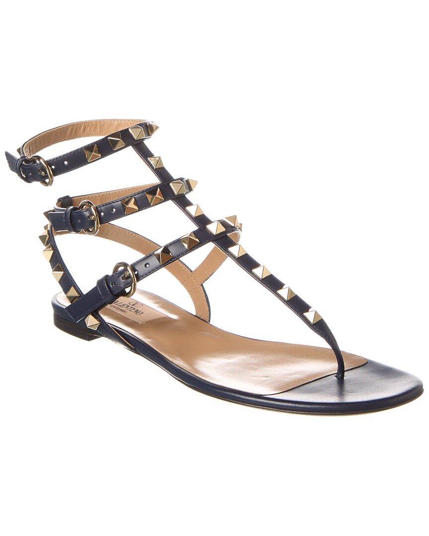 Valentino Rockstud Caged Leather Ankle Strap Sandal In Black Product Image