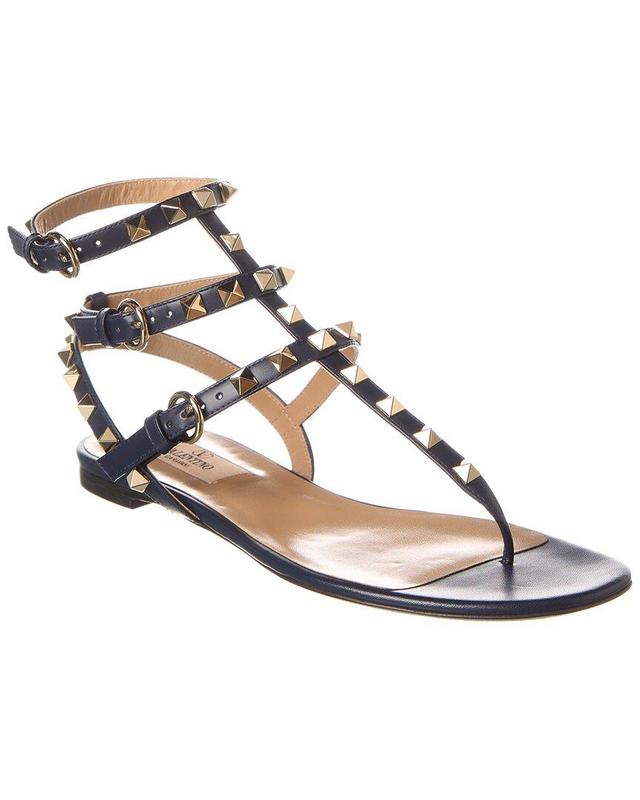 Valentino Rockstud Caged Leather Ankle Strap Sandal In Black Product Image