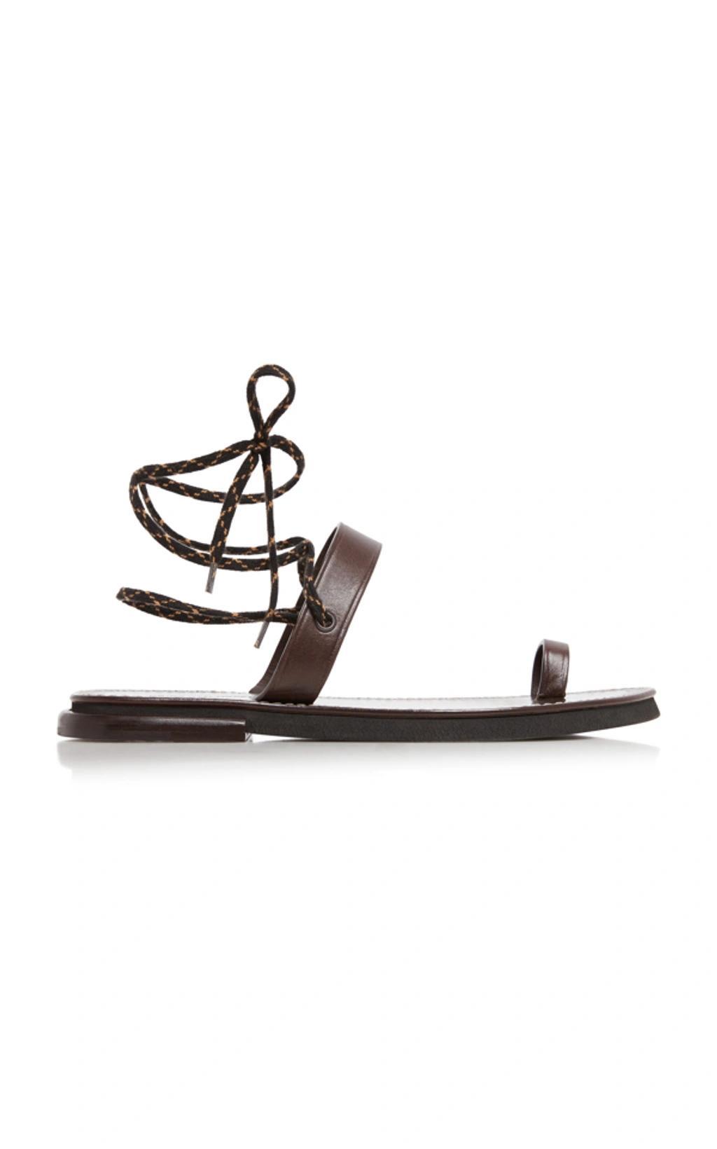 Lace-up Leather Sandals In Brown Product Image