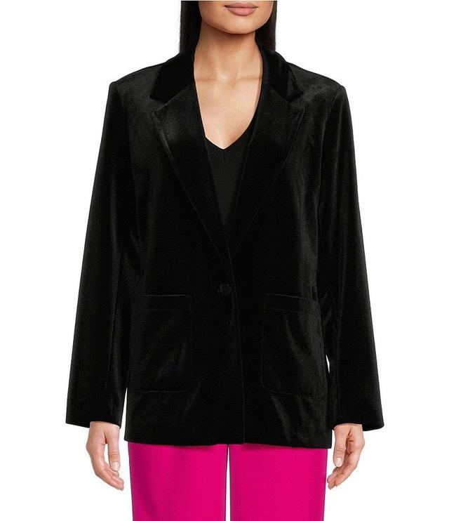 DKNY by Donna Karan Velvet Notch Lapel Long Sleeve Patch Pocket Button Front Blazer Jacket Product Image