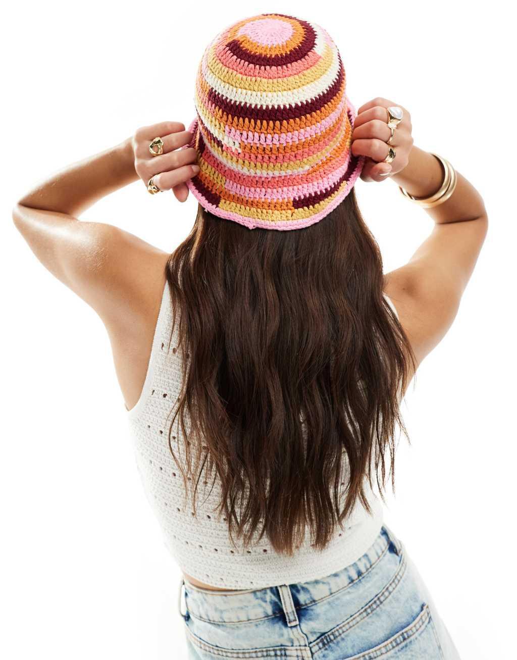 Mango crochet bucket hat in multi Product Image