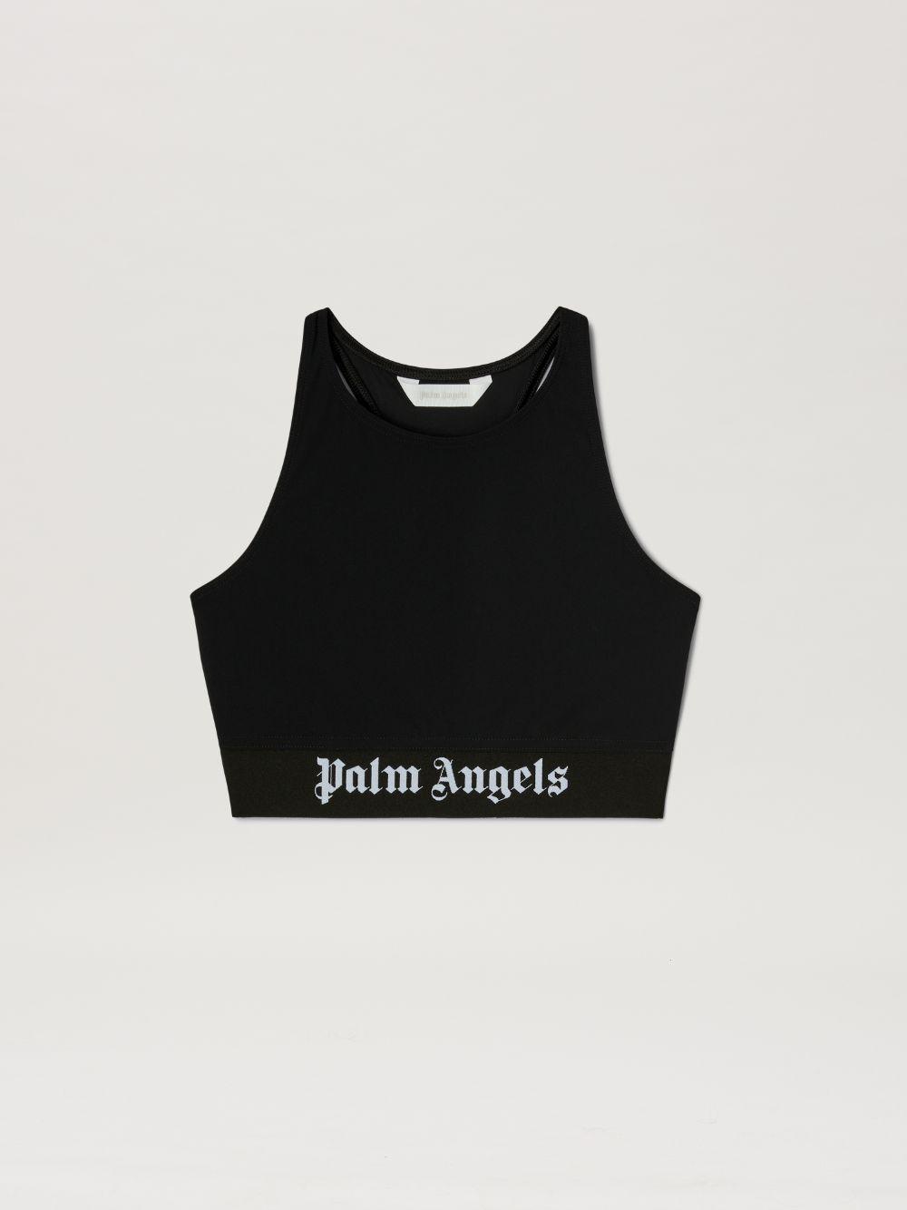 Sport cropped mock top with logo band in black  - Palm Angels® Official  Product Image