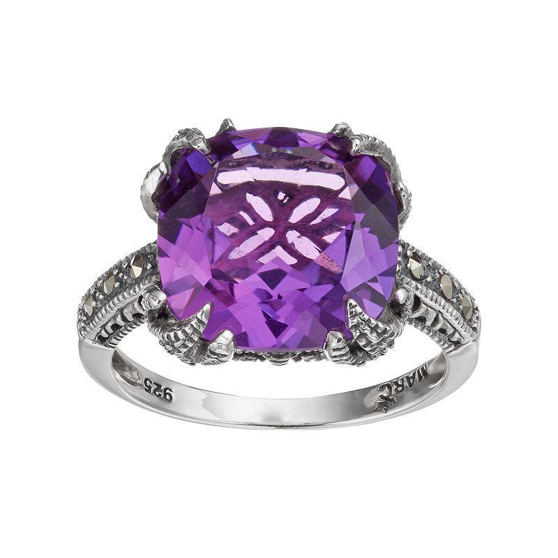 Lavish by TJM Sterling Silver Lab-Created Amethyst & Marcasite Ring, Womens Multicolor Product Image