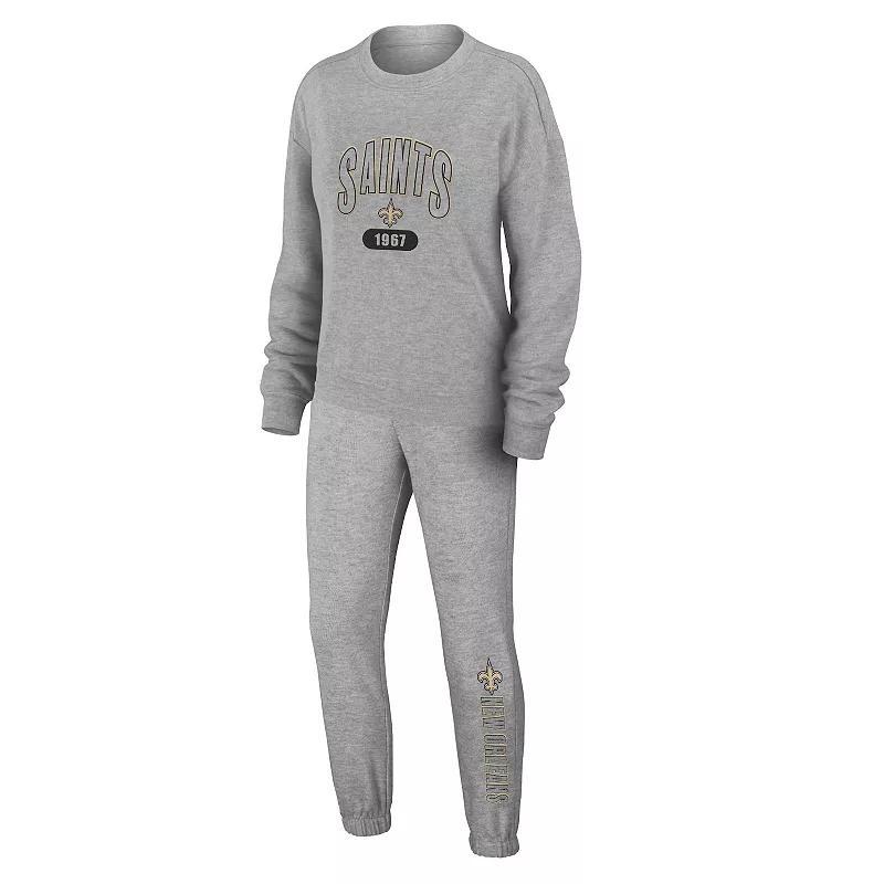 Womens WEAR by Erin Andrews Heather Gray St. Louis Blues Knit Long Sleeve Tri-Blend T-Shirt & Pants Sleep Set Product Image