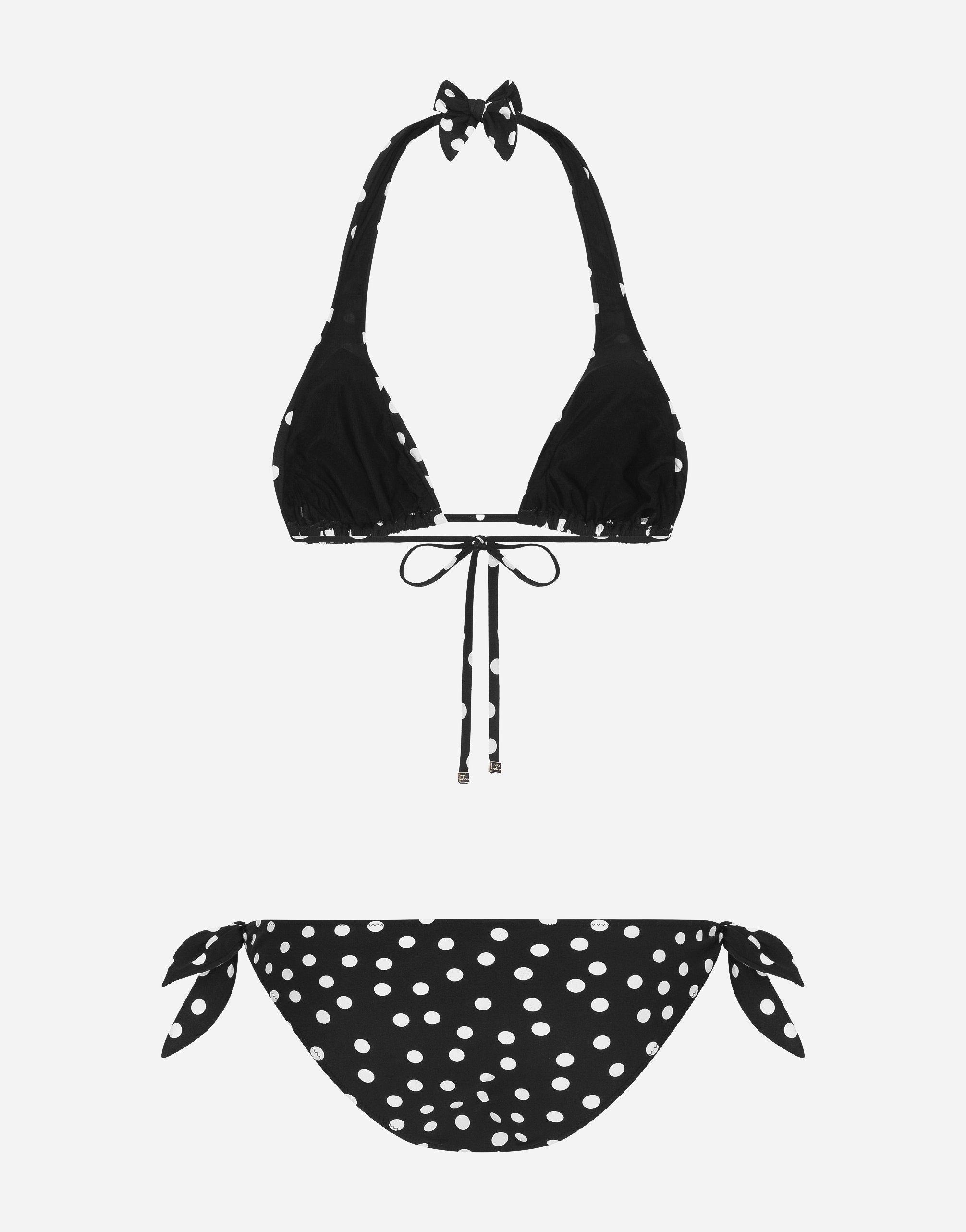 Polka Dot-print Triangle Bikini Set In Black Product Image