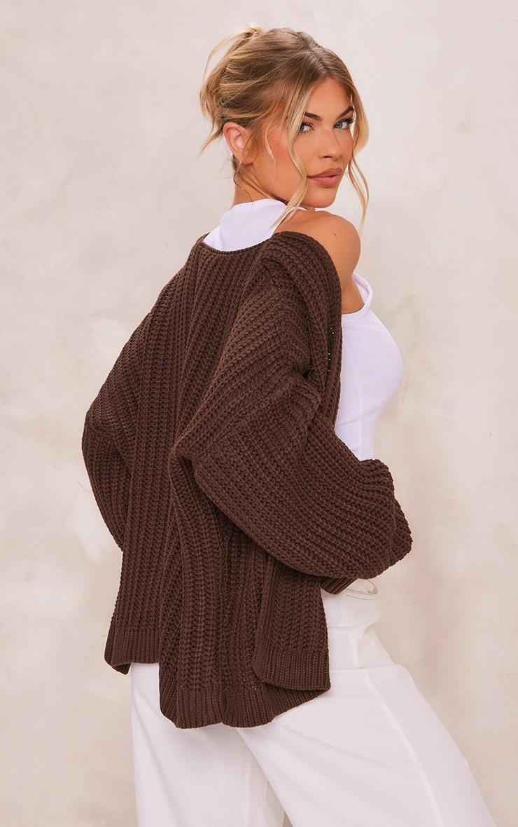 Chocolate Chunky Knit Slouchy Cardigan Product Image