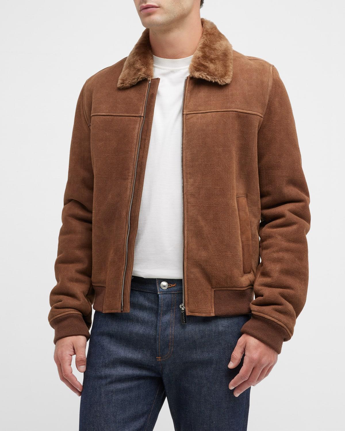 Mens Lamb Shearling Check Bomber Jacket Product Image