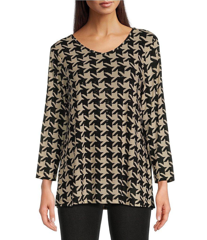 Ali Miles Stretch Houndstooth V-Neck 3/4 Sleeve Tunic Top Product Image